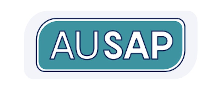 AUSAP logo letters in white on green background.