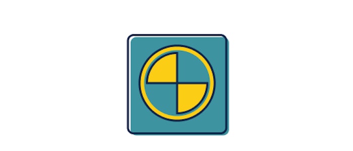 Green & yellow AUSAP certification symbol (Alternating quarters of a circle representing crash testing)